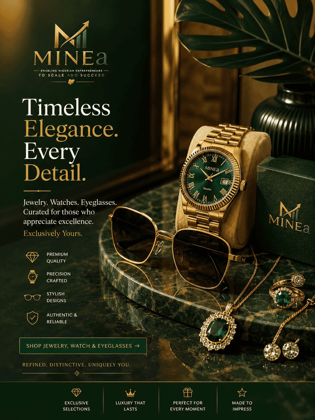 Jewelry, watches and Eye glasses